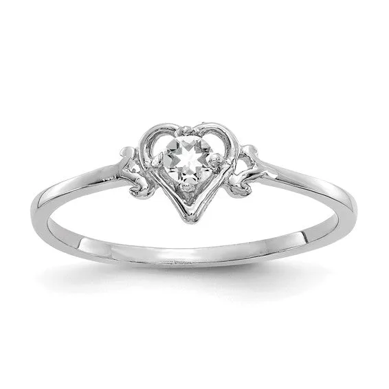 14K White or Yellow Gold Petite Heart Birthstone Rings