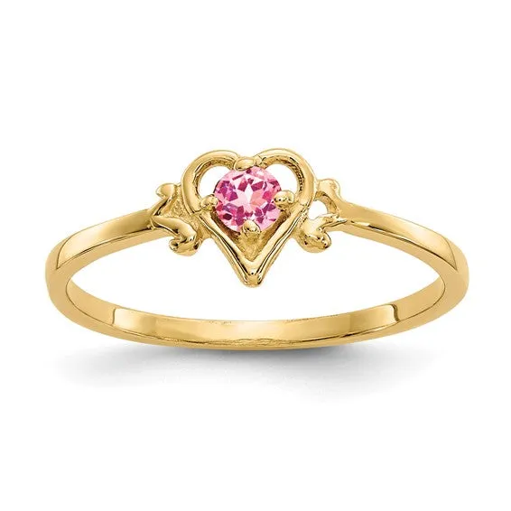 14K White or Yellow Gold Petite Heart Birthstone Rings
