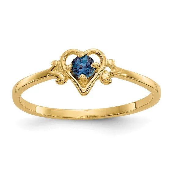 14K White or Yellow Gold Petite Heart Birthstone Rings