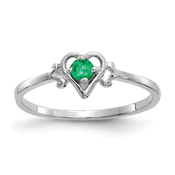 14K White or Yellow Gold Petite Heart Birthstone Rings