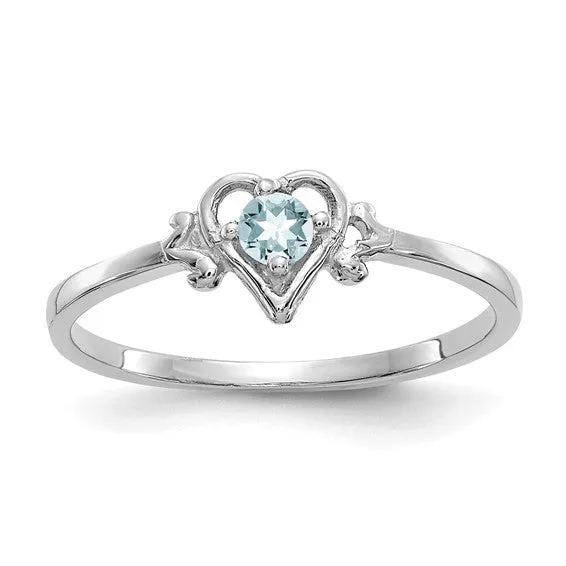 14K White or Yellow Gold Petite Heart Birthstone Rings