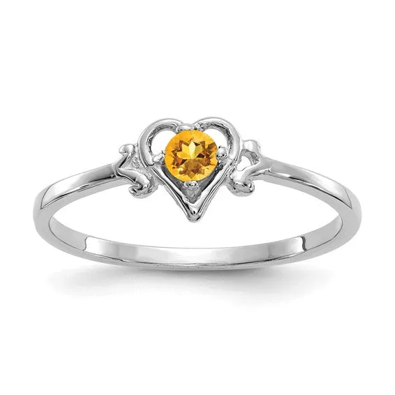 14K White or Yellow Gold Petite Heart Birthstone Rings