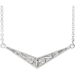 14K White Sculptural "V" 16" Necklace
