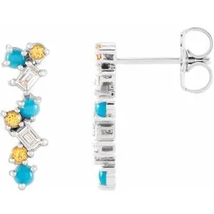 14K White Turquoise, Honey Topaz & 1/10 CTW Diamond Scattered Bar Earrings