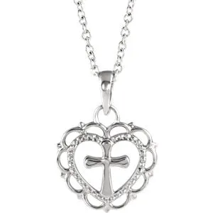 14K White Youth Heart with Cross 16-18" Necklace