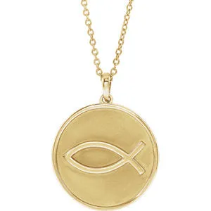 14K Yellow 20.3x18.4 mm Ichthus (Fish) 16-18" Necklace