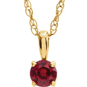 14K Yellow 3 mm Round July Chatham® Lab-Created Ruby Youth Birthstone 14" Necklace