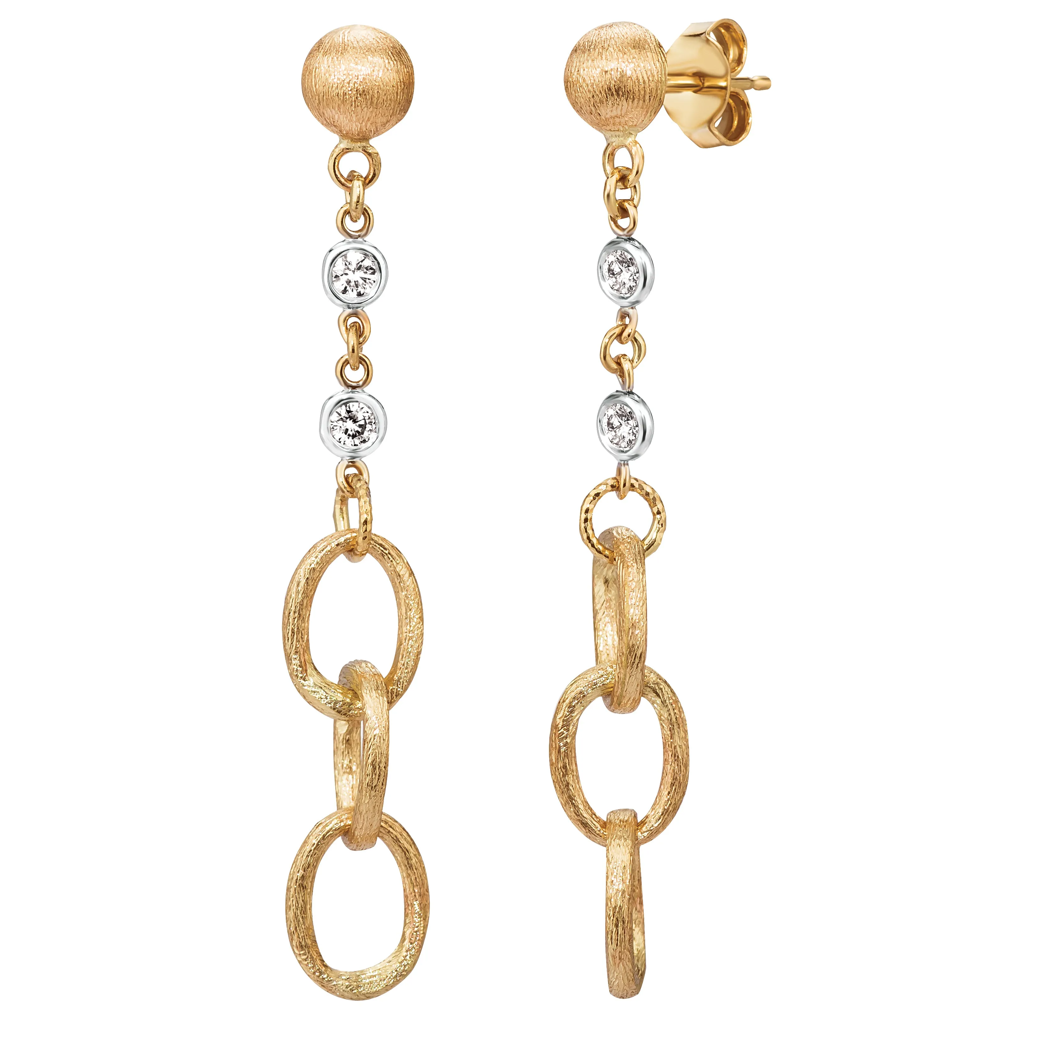 14K Yellow & White Diamond Link Drop Earrings