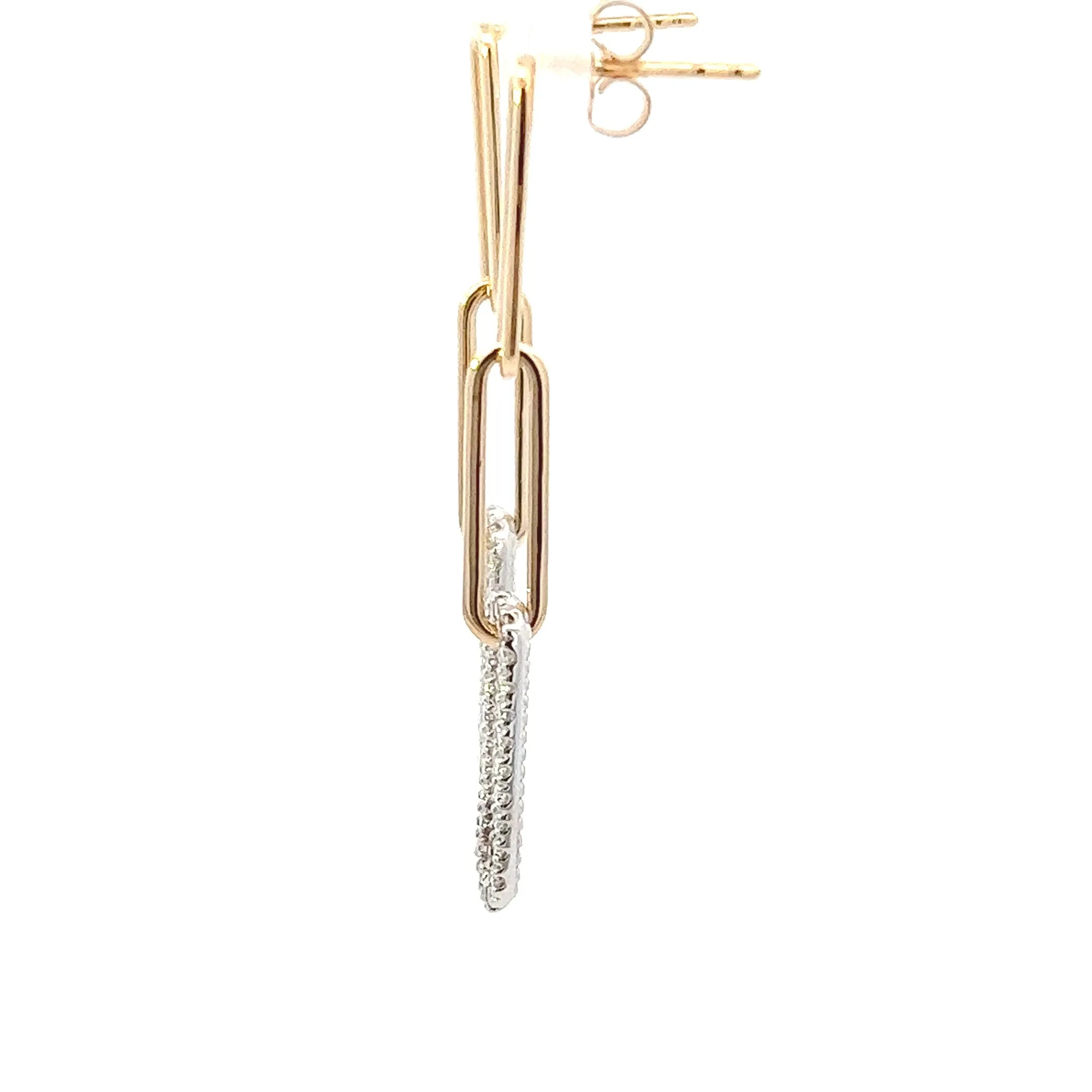 14K Yellow And White Gold Pave Diamond Paperclip Drop Earrings (.50ctw)