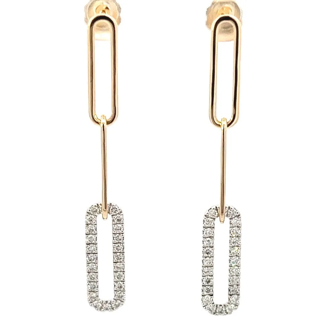 14K Yellow And White Gold Pave Diamond Paperclip Drop Earrings (.50ctw)
