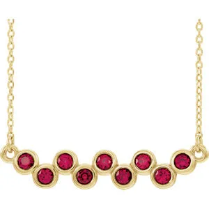 14K Yellow Chatham® Created Ruby Bezel-Set Bar 16-18" Necklace