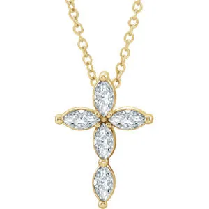 14K Yellow Diamond Cross Necklace