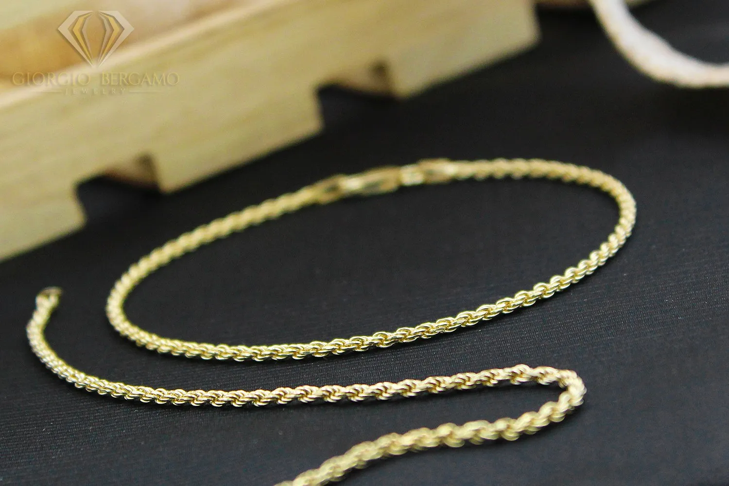 14K Yellow Gold 2mm Solid Rope Diamond Cut Anklet 10"