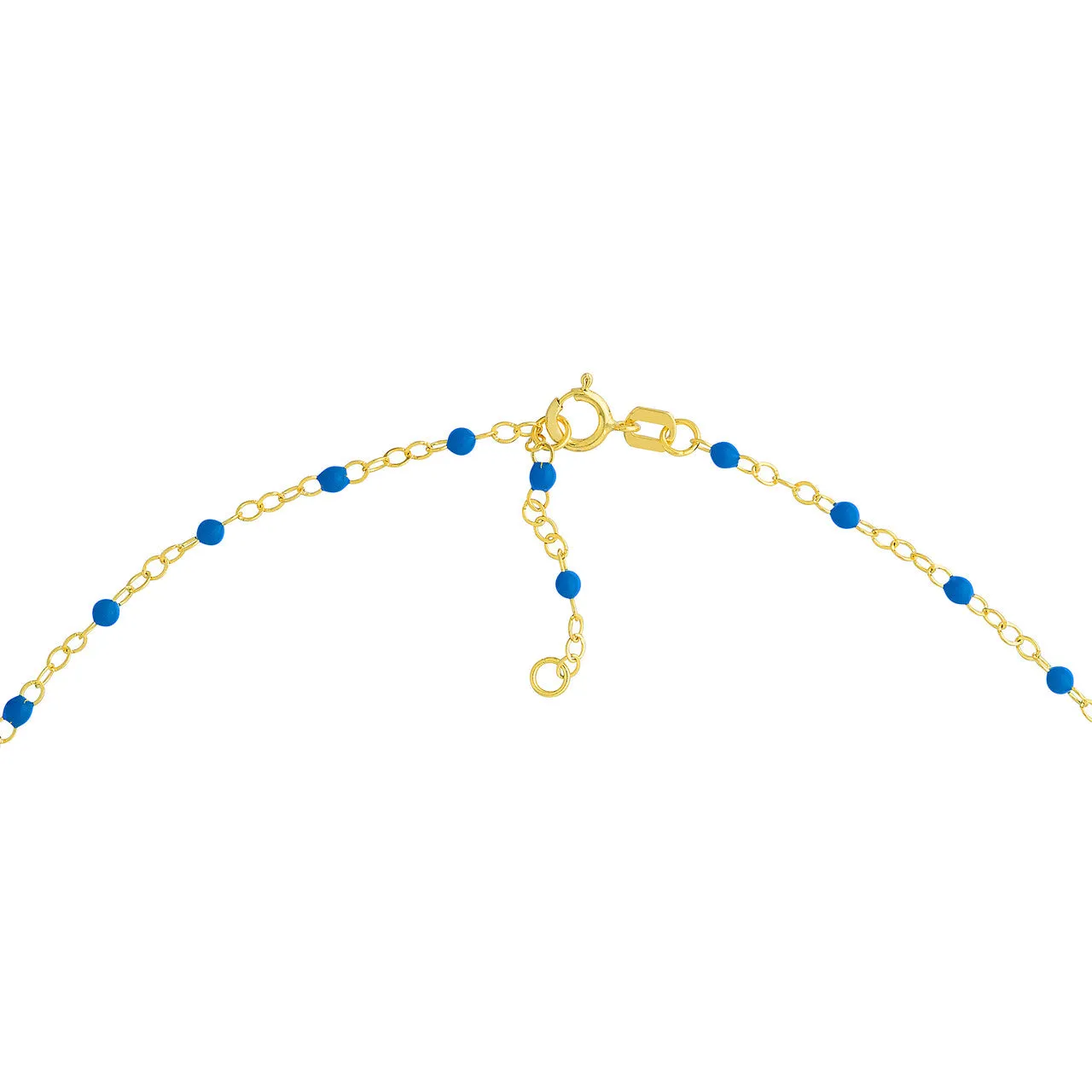 14K Yellow Gold & Cobalt Blue Enamel Bead Station Anklet
