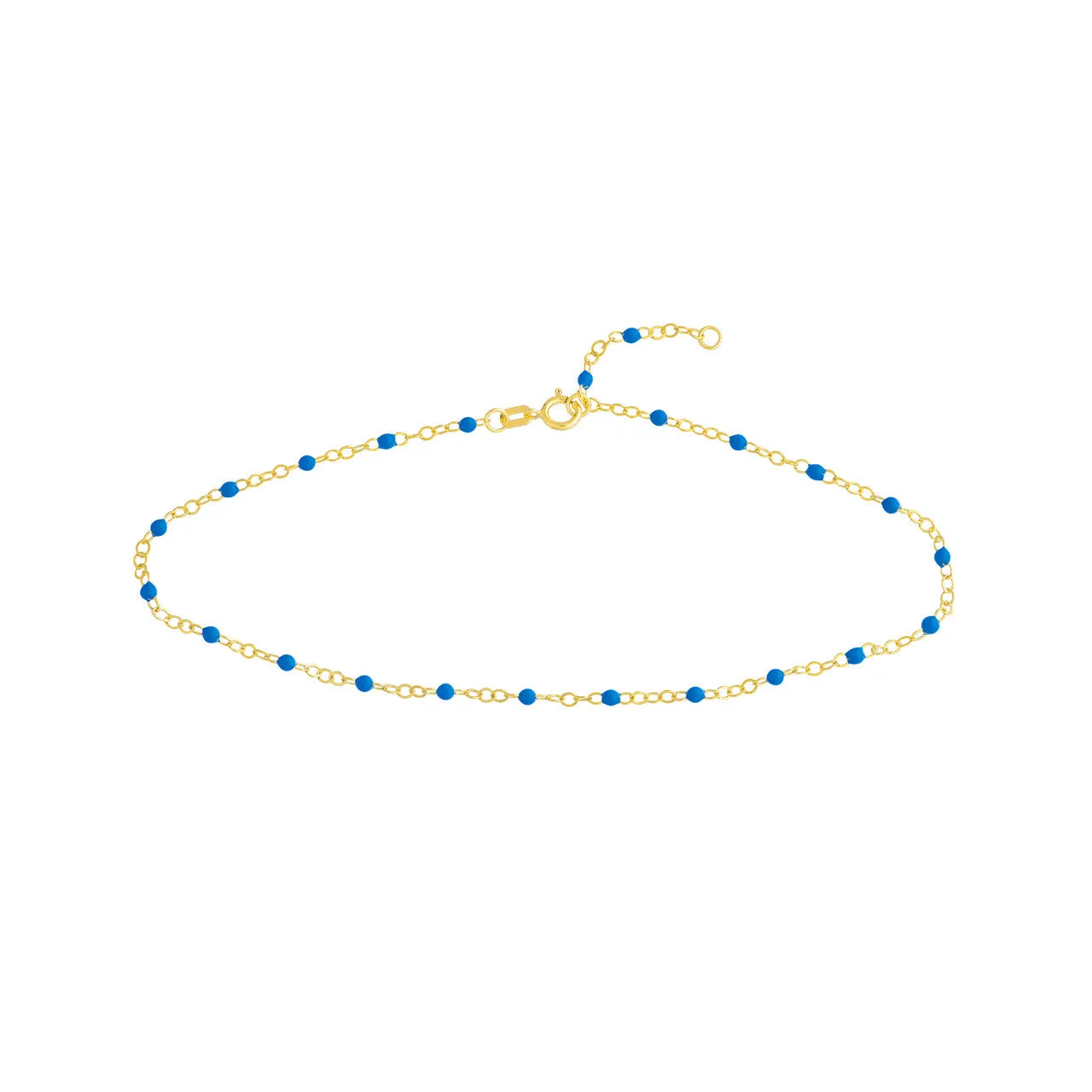 14K Yellow Gold & Cobalt Blue Enamel Bead Station Anklet