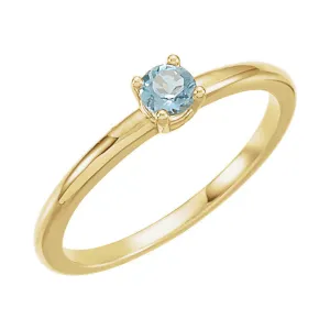14k Yellow Gold Aquamarine "March" Youth Birthstone Ring, Size 3