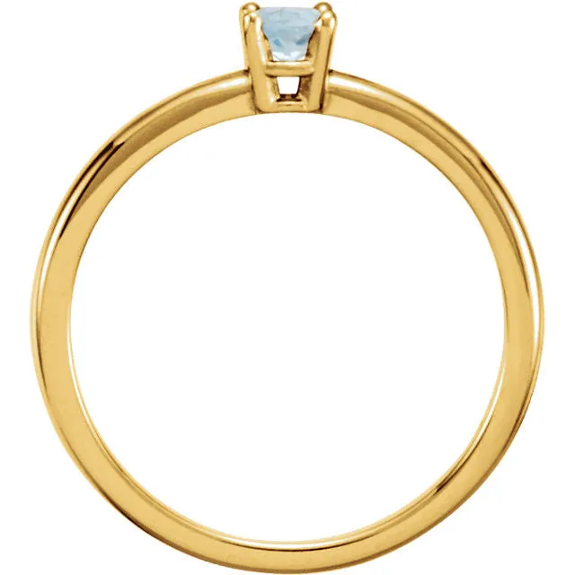 14k Yellow Gold Aquamarine "March" Youth Birthstone Ring, Size 3