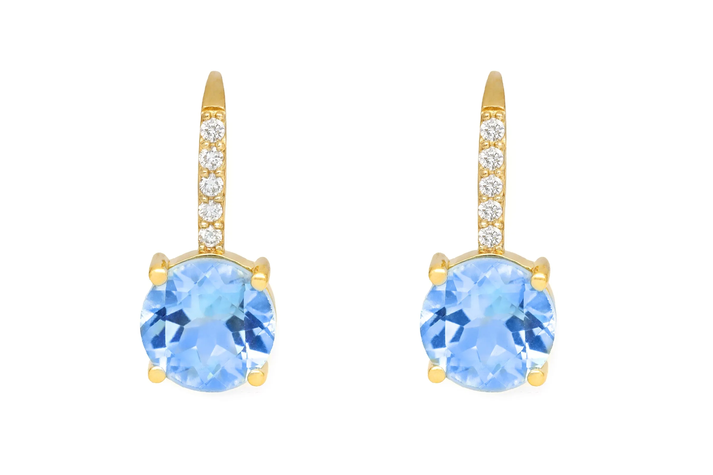 14k Yellow Gold Blue Topaz Diamond Drop Earrings