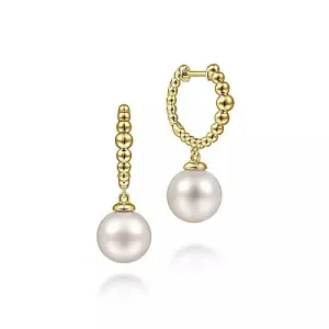 14K Yellow Gold Bujukan Pearls Drop Huggie Earrings