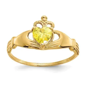 14k Yellow Gold CZ Birthstone Claddagh Heart Ring
