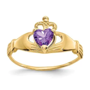 14k Yellow Gold CZ Birthstone Claddagh Heart Ring