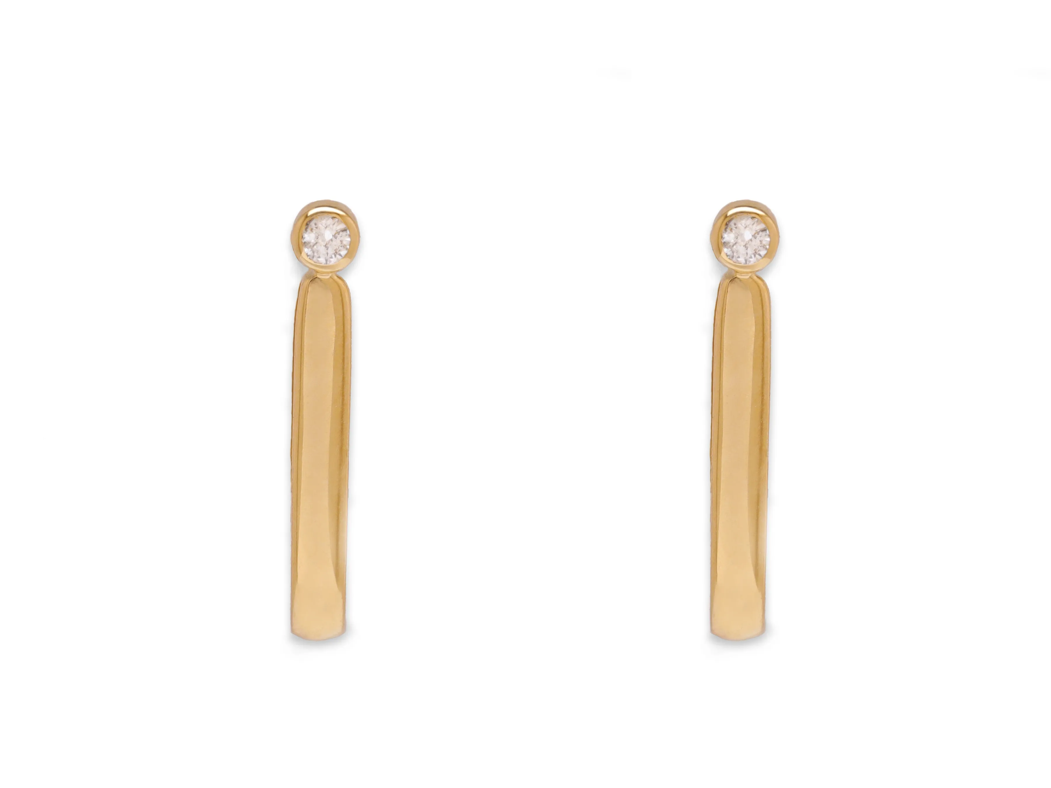 14k Yellow Gold Diamond Bar Hoop Earrings