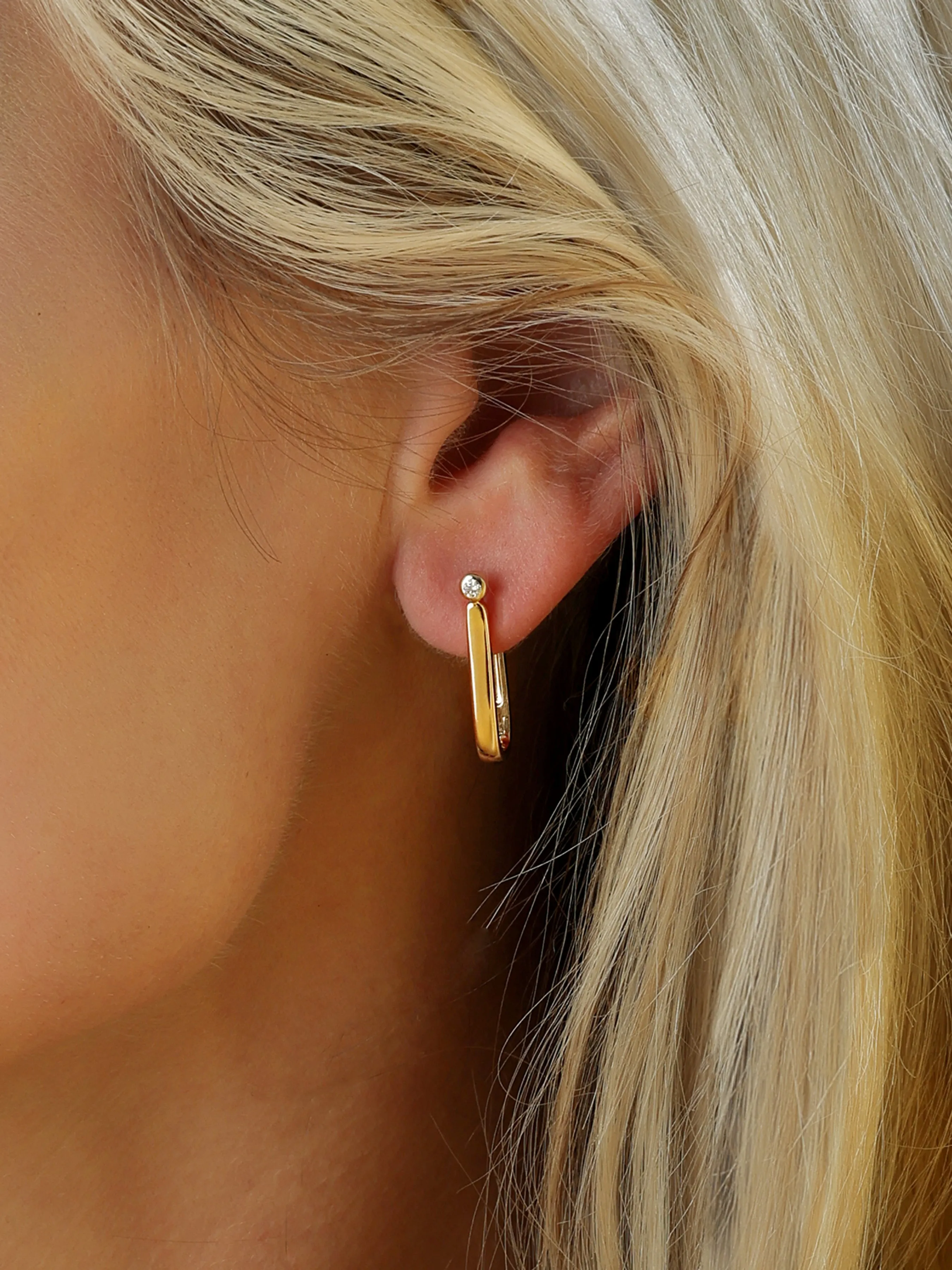 14k Yellow Gold Diamond Bar Hoop Earrings