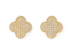 14k Yellow Gold Diamond Clover Earrings