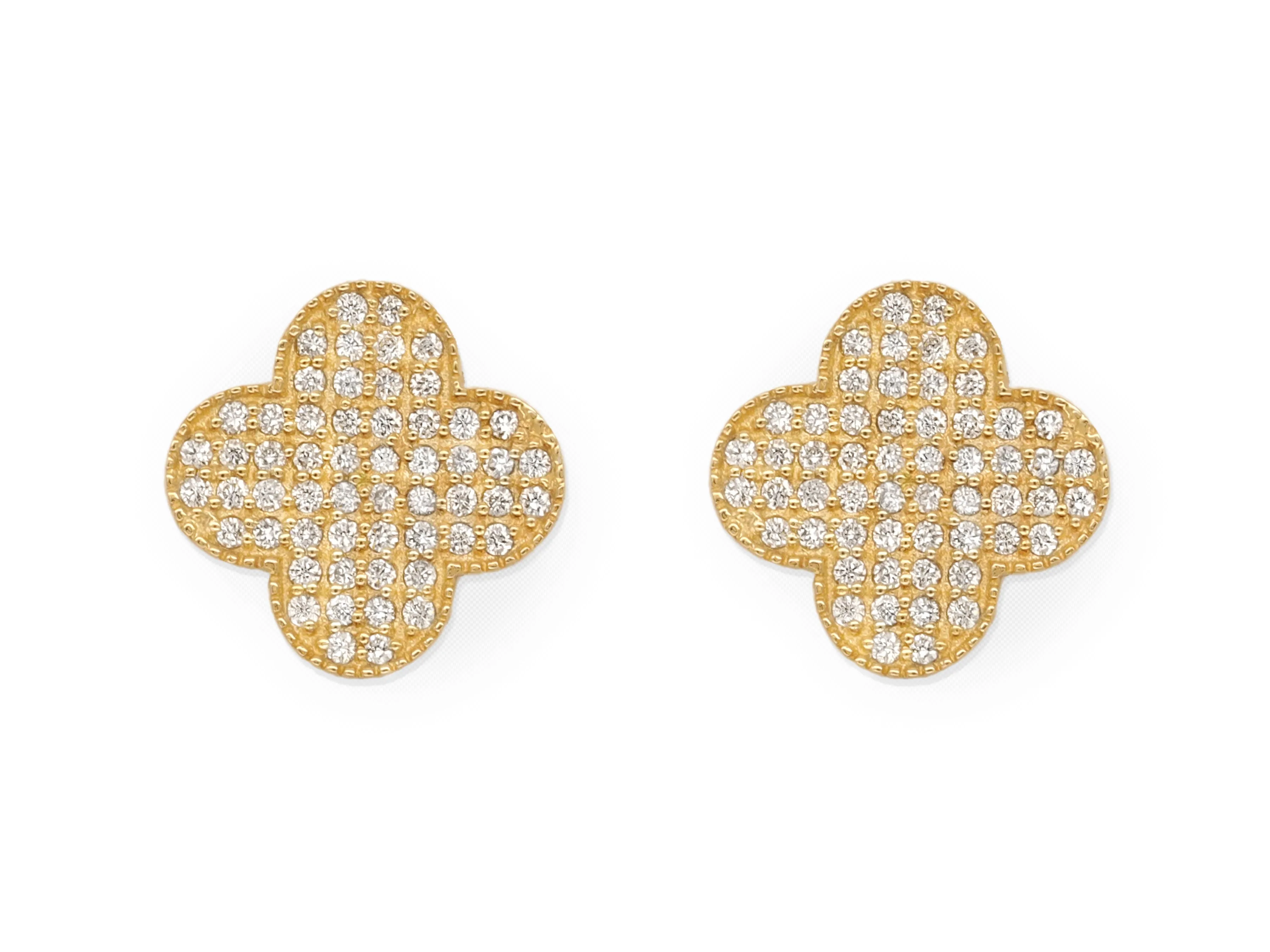 14k Yellow Gold Diamond Clover Earrings