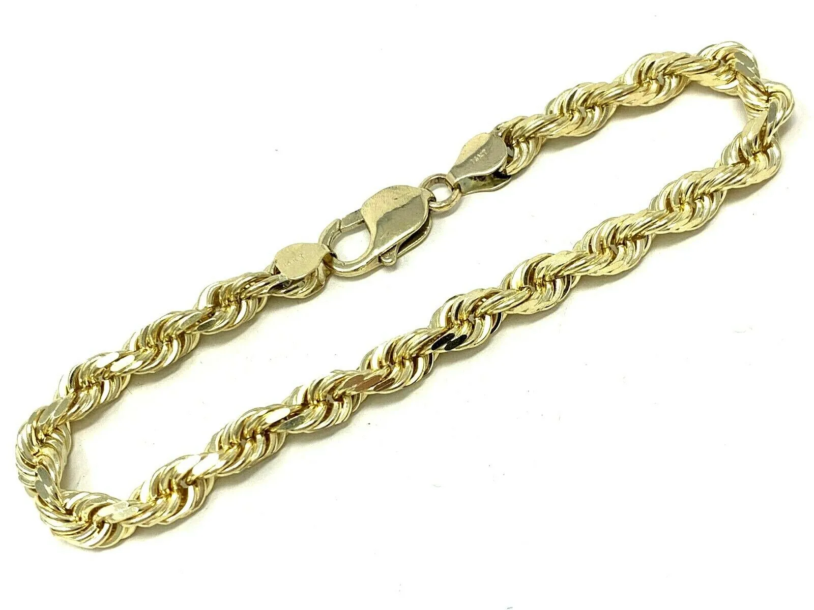 14k Yellow Gold Diamond Cut Rope Chain Bracelet 9" 7mm 31.3 grams