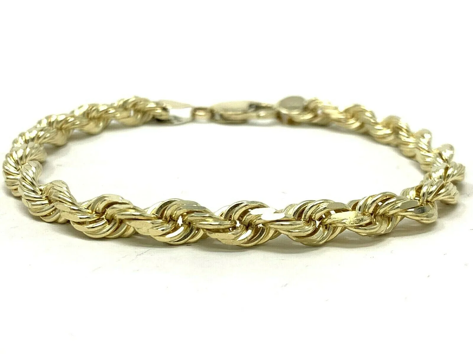 14k Yellow Gold Diamond Cut Rope Chain Bracelet 9" 7mm 31.3 grams