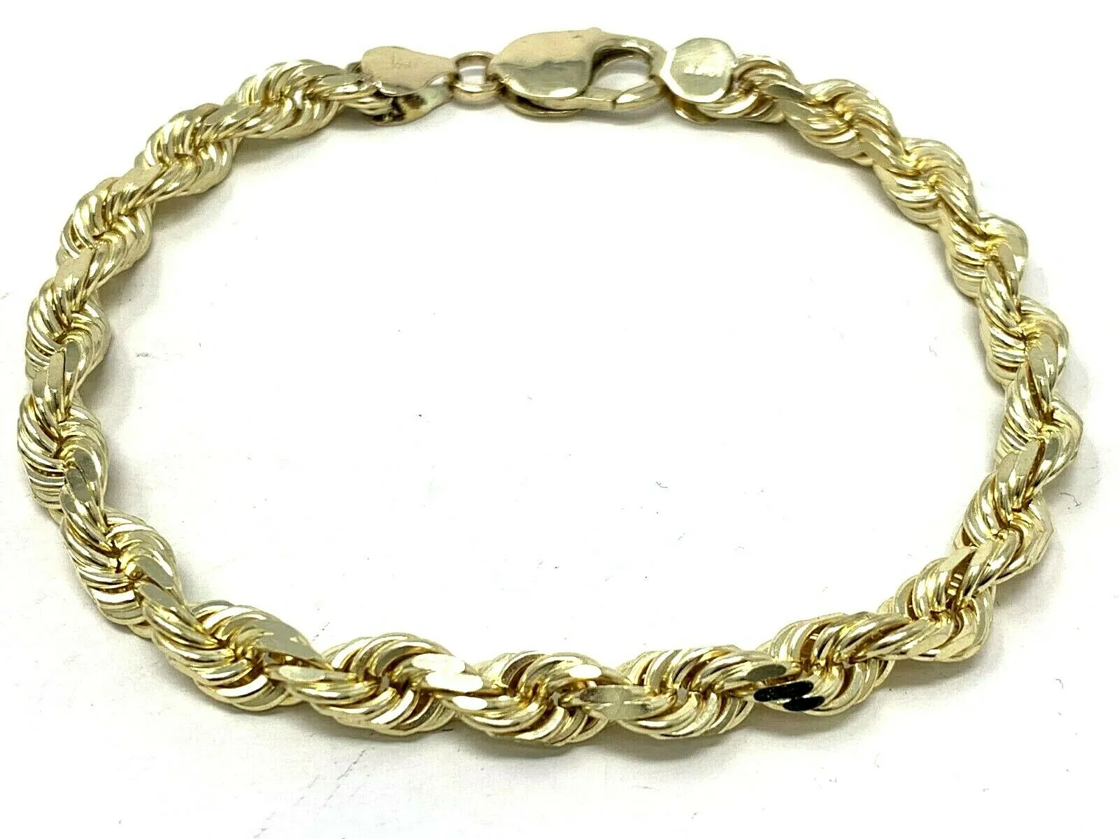 14k Yellow Gold Diamond Cut Rope Chain Bracelet 9" 7mm 31.3 grams