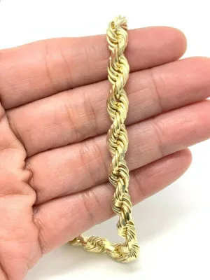 14k Yellow Gold Diamond Cut Rope Chain Bracelet 9" 7mm 31.3 grams