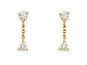 14k Yellow Gold Double Diamond Drop Earrings