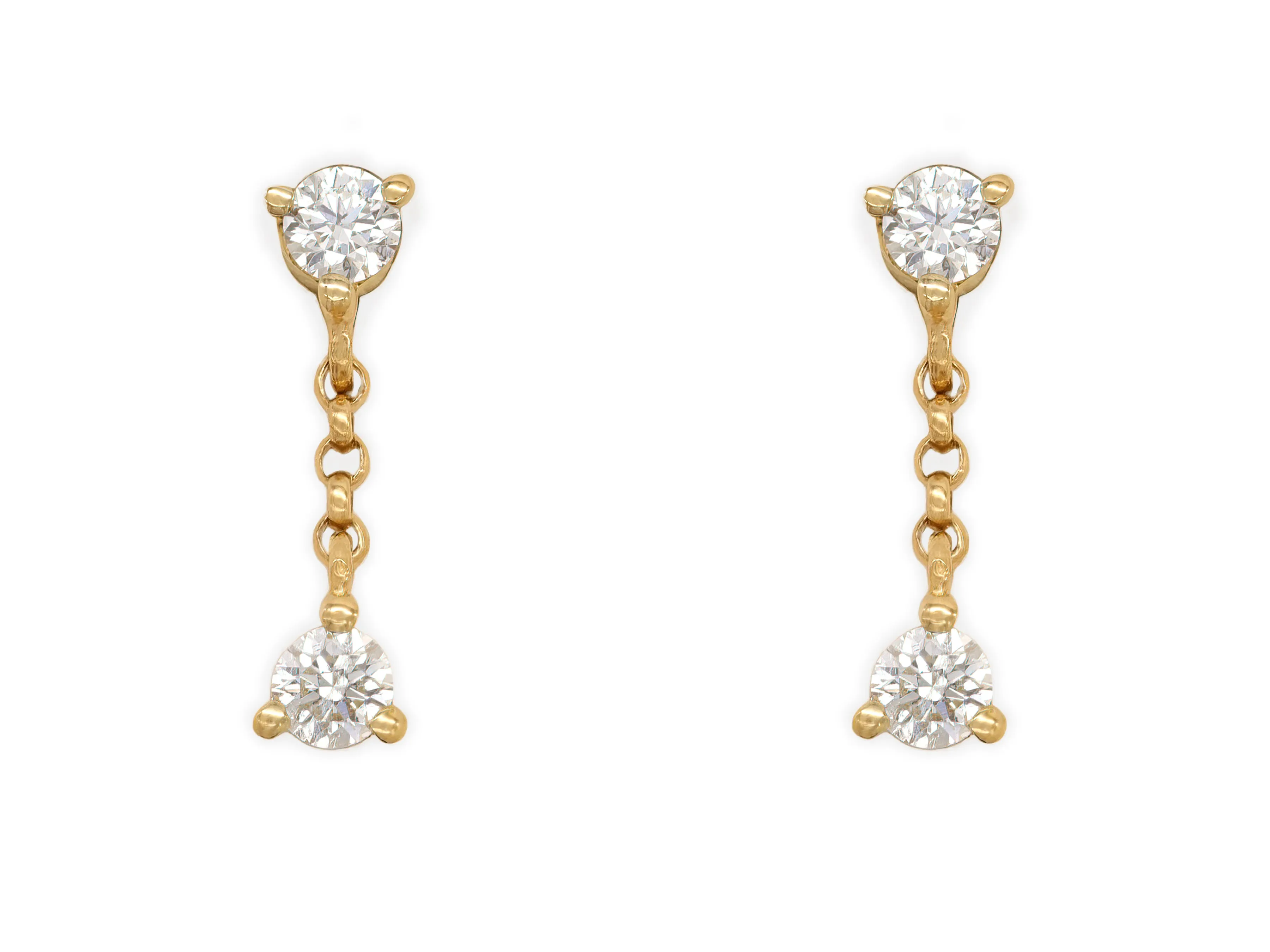 14k Yellow Gold Double Diamond Drop Earrings