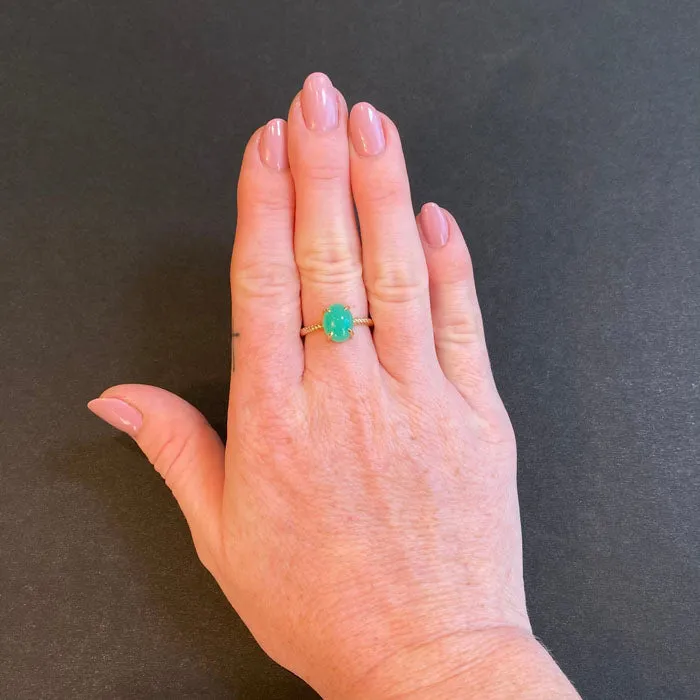 14K Yellow Gold Oval Cabachon Chrysoprase Ring 2.47 Carats