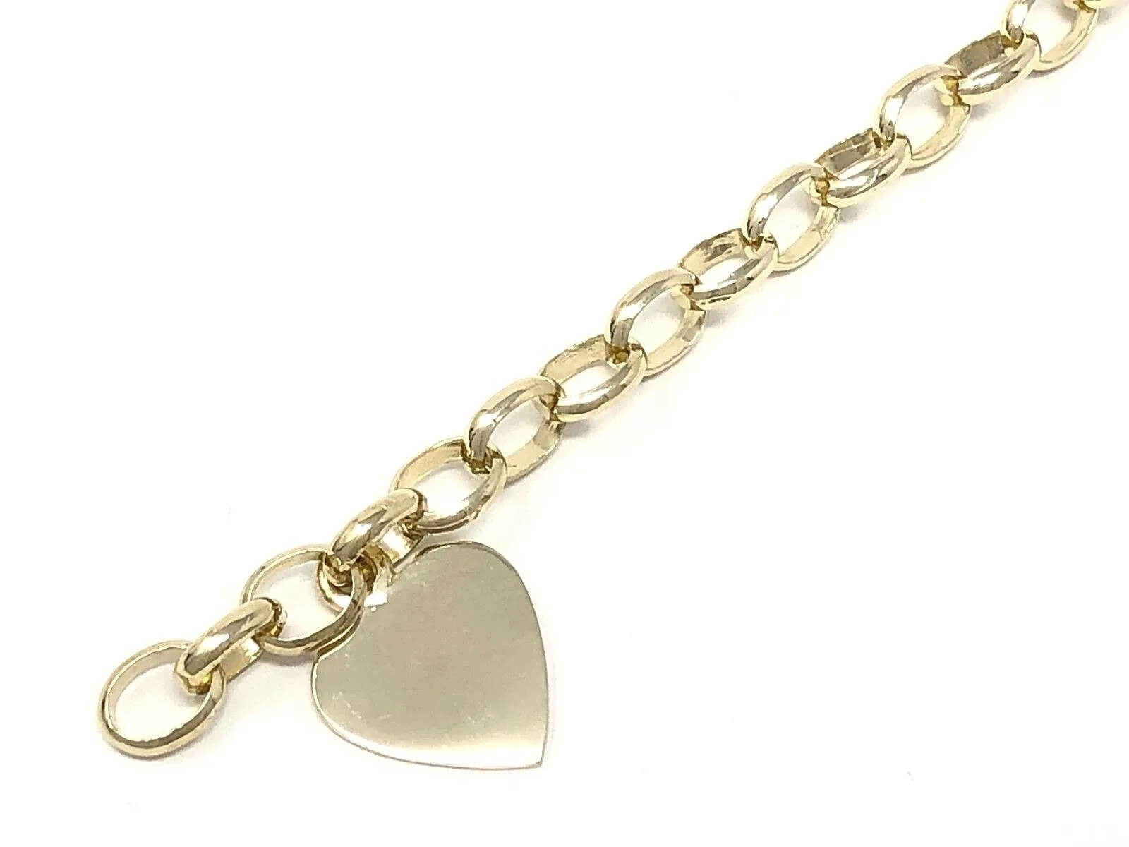 14k Yellow Gold Oval Link Chain Heart Charm Bracelet 7" 15.7 grams