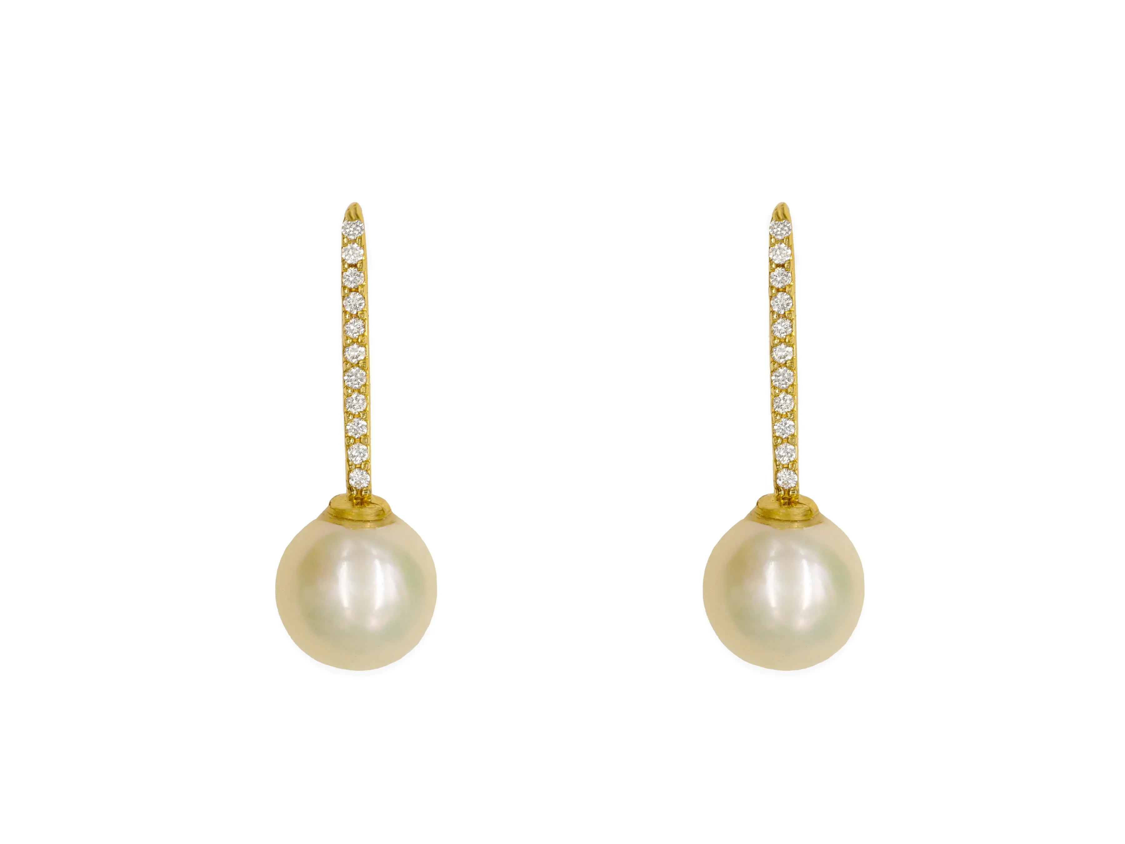 14k Yellow Gold Pearl Diamond Bar Earrings