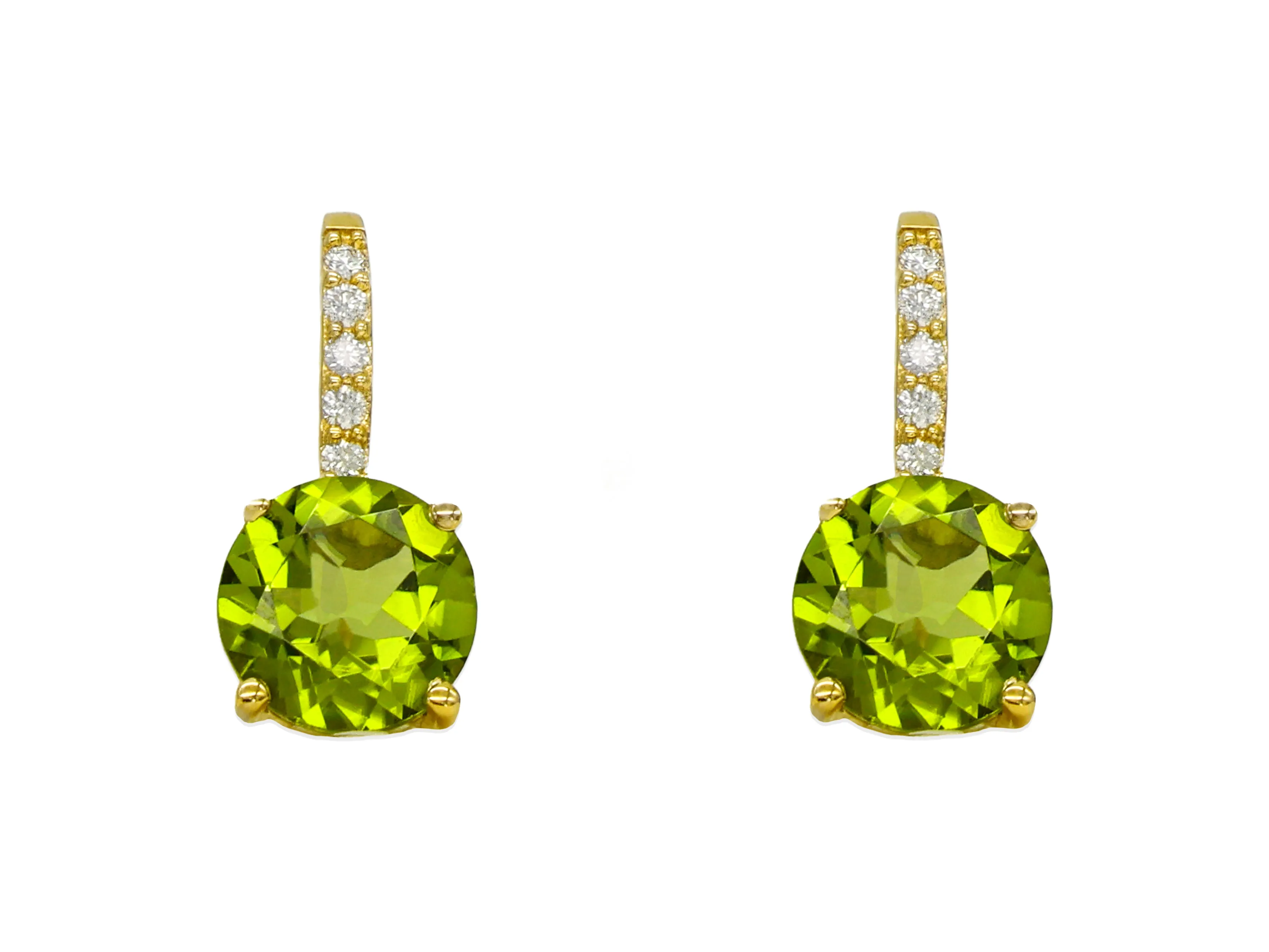 14k Yellow Gold Peridot Diamond Drop Earrings
