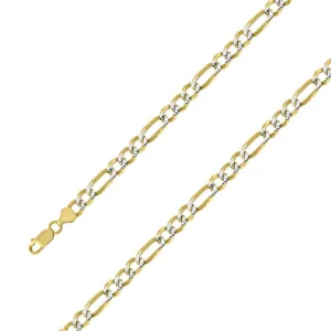 14k Yellow Gold Plated 9.5mm Silver Pave Figaro Chain Size- 7"