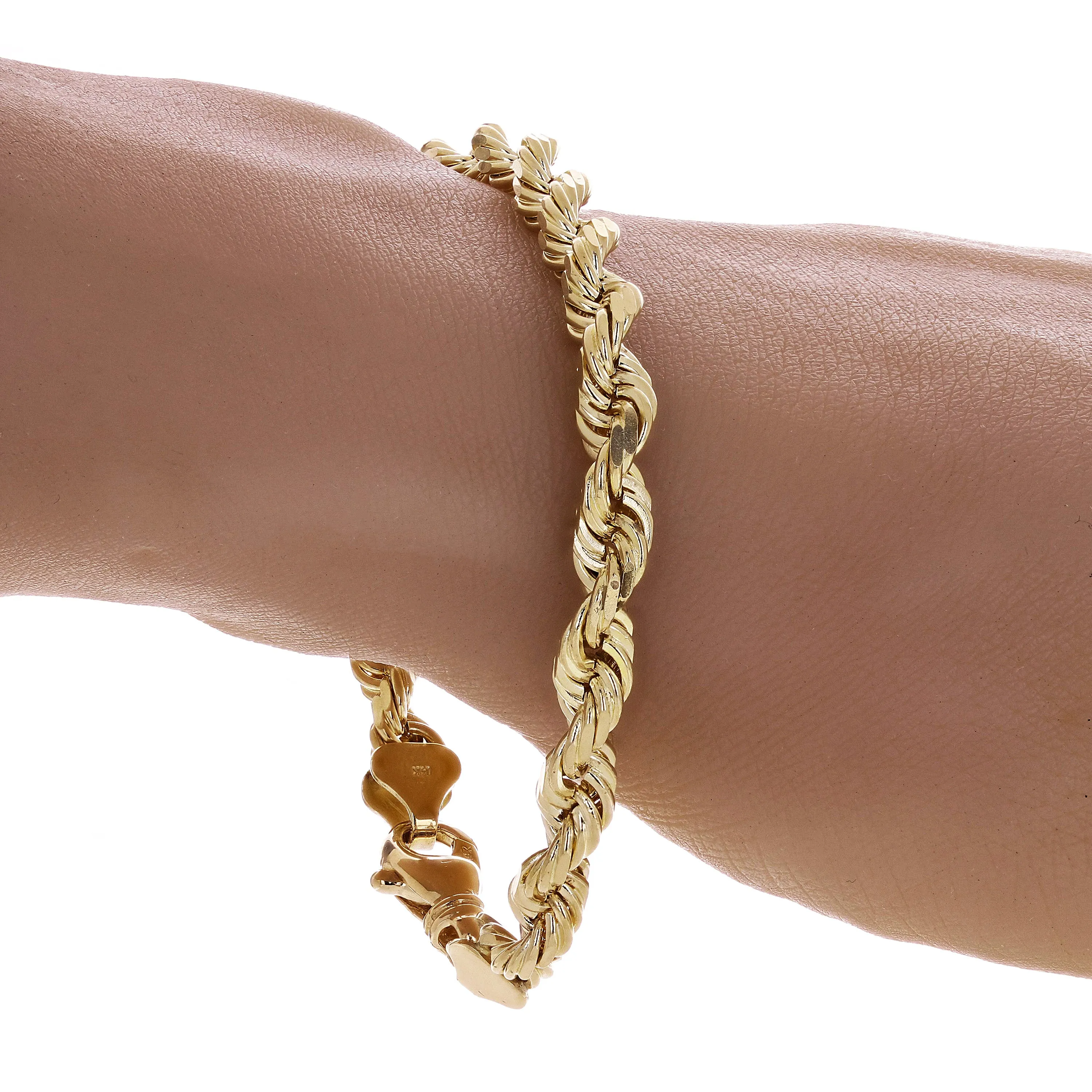14k Yellow Gold Solid Diamond Cut Rope Chain Bracelet  8.25" 6.7mm 28.7 grams