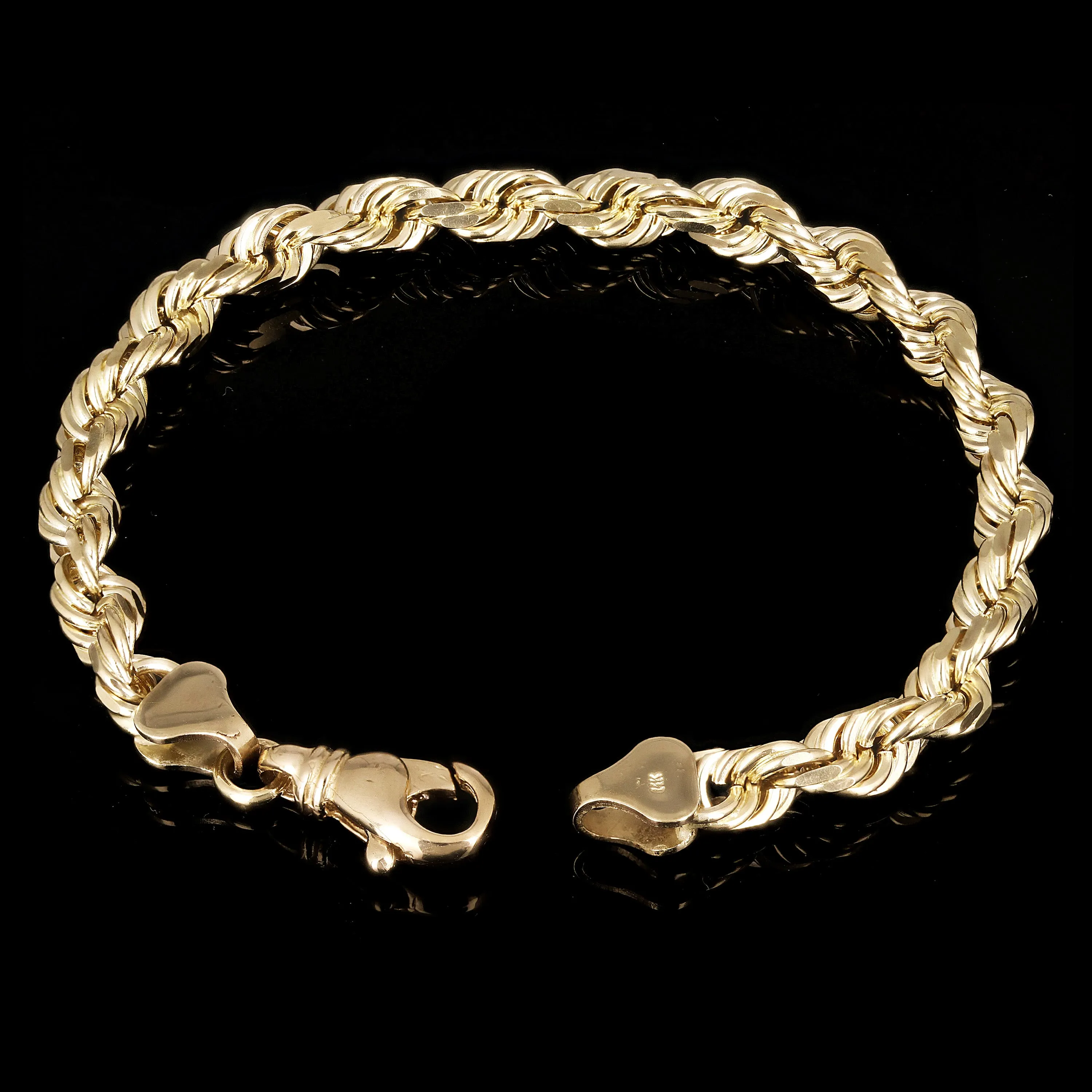 14k Yellow Gold Solid Diamond Cut Rope Chain Bracelet  8.25" 6.7mm 28.7 grams