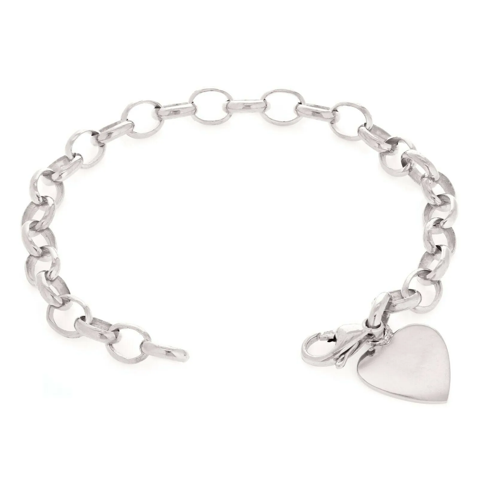 14k Yellow White or Rose Gold Heart Charm Rolo Link Chain Bracelet