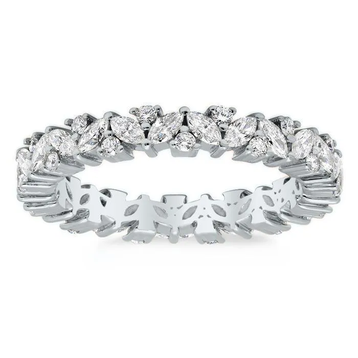 14kt White Gold Marquise and Round Diamond Eternity Band, 2.00TCW