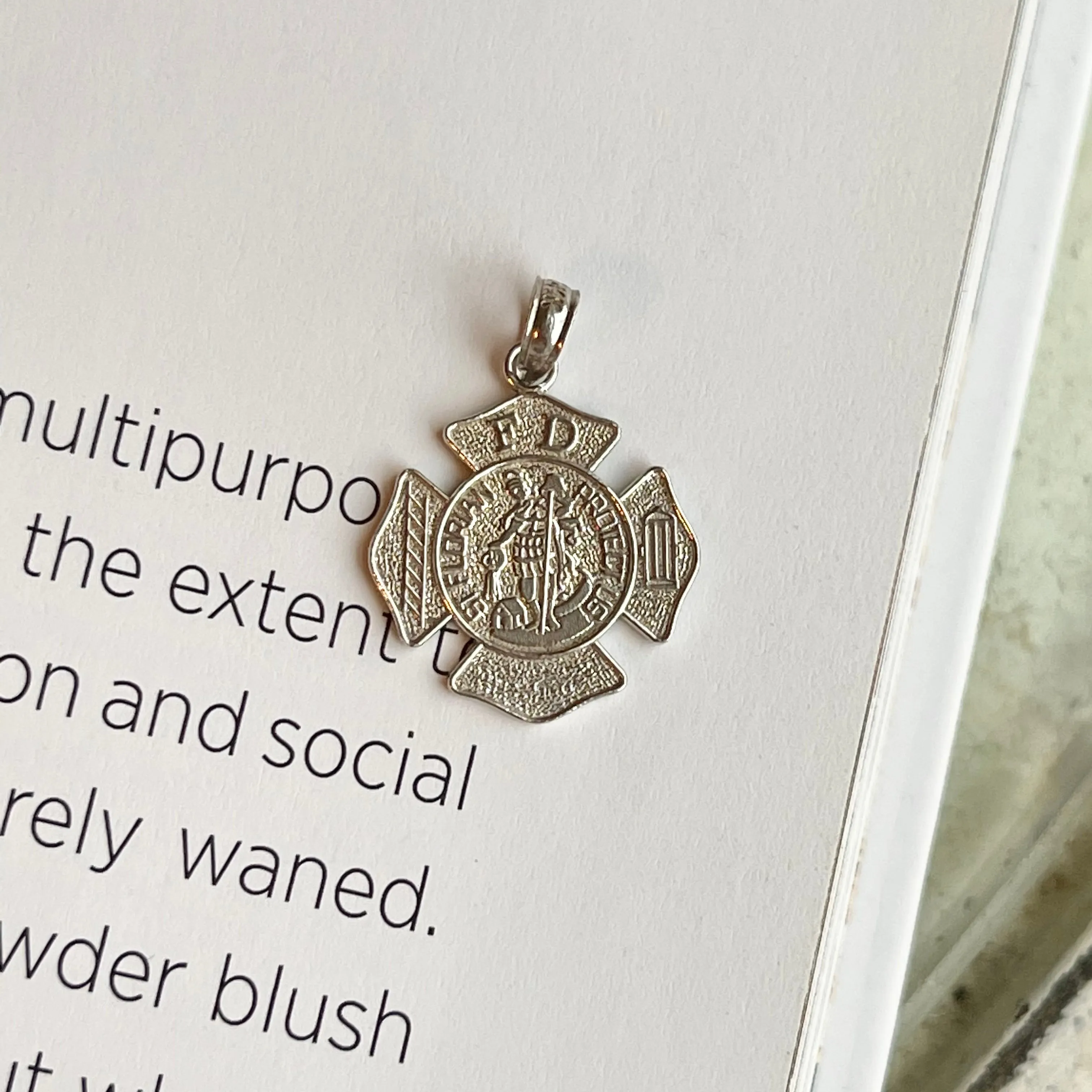 14KT White Gold Polished Saint Florian Badge Pendant 23mm