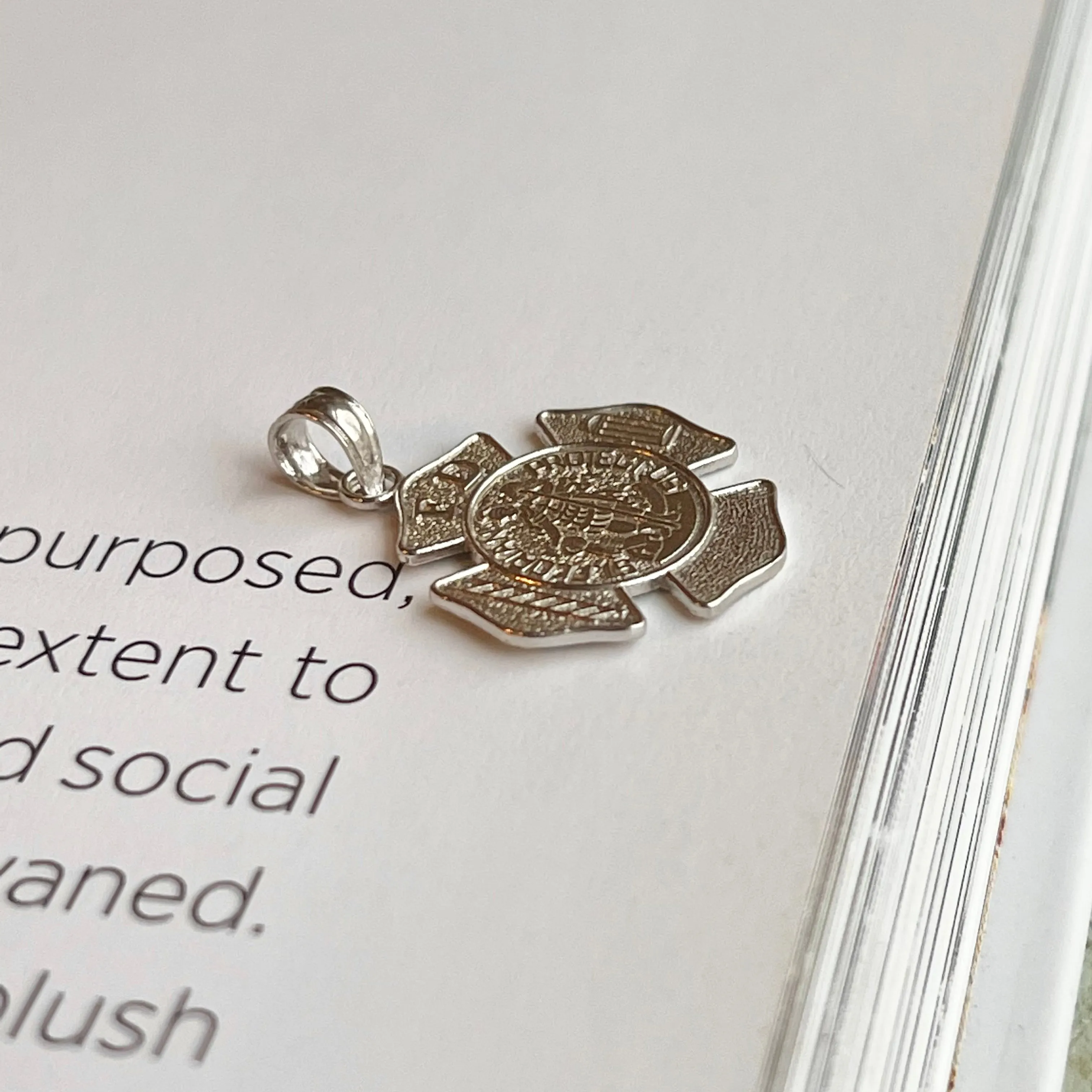 14KT White Gold Polished Saint Florian Badge Pendant 23mm