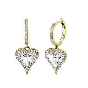 14KT YELLOW GOLD WHITE TOPAZ DROP HEART EARRINGS