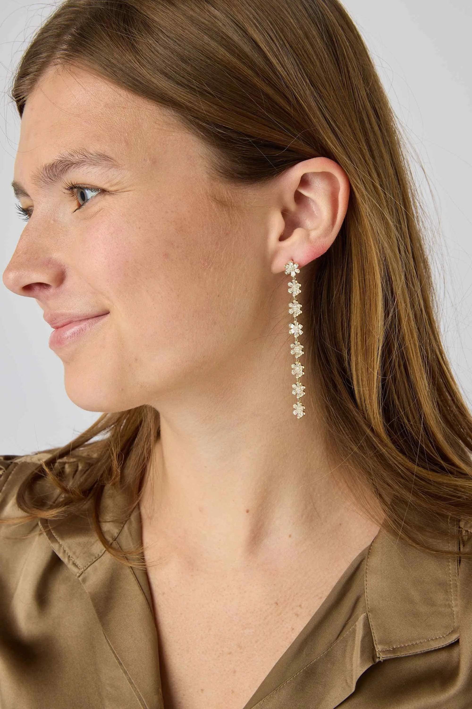 14KY Diamond Flower Drop Duster Earrings