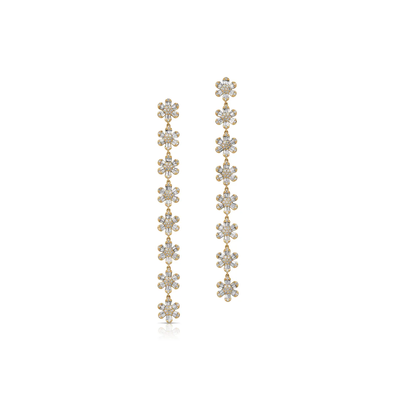 14KY Diamond Flower Drop Duster Earrings