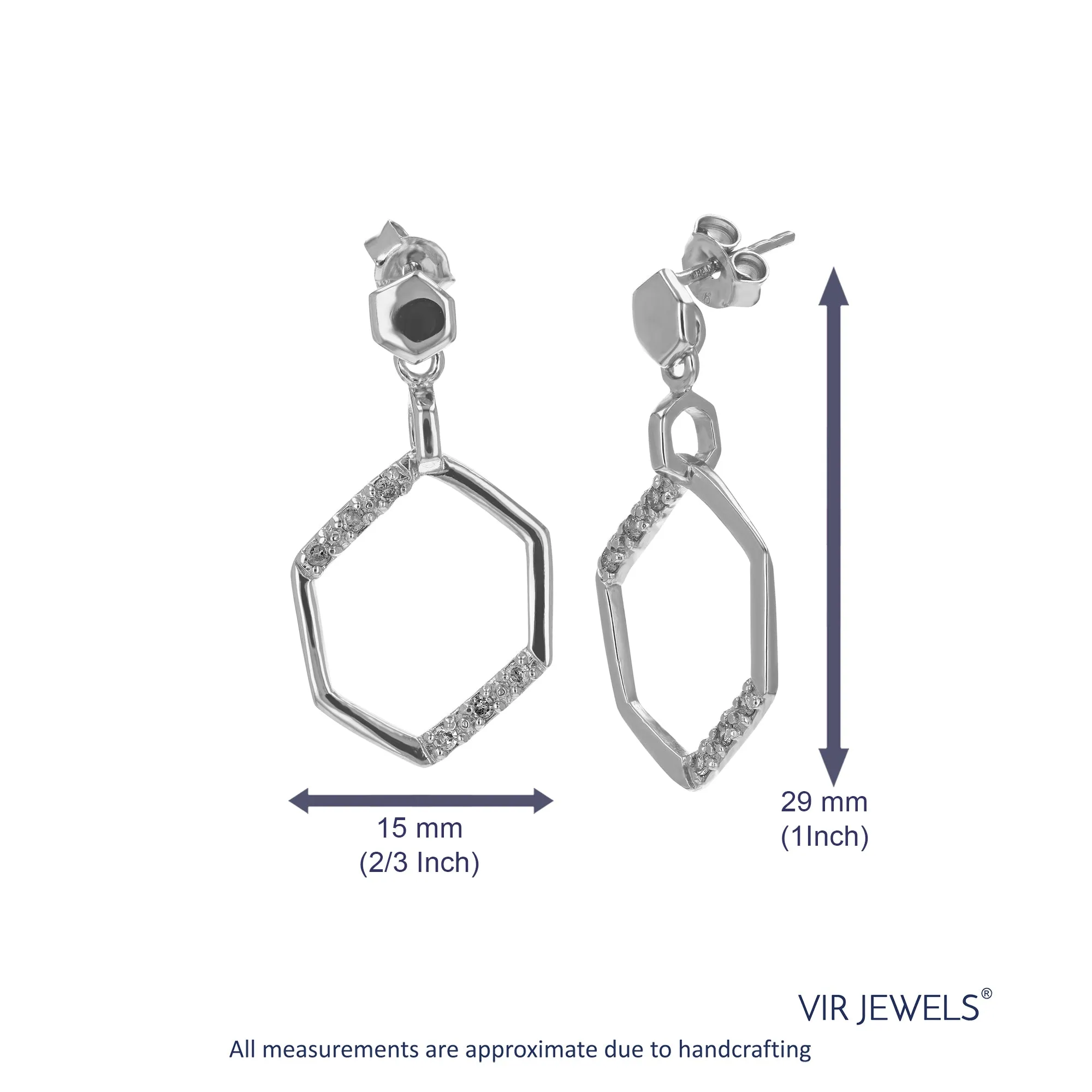1/5 cttw Diamond Hexagon Drop Dangle Earrings in Sterling Silver